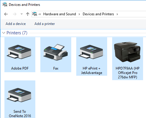 Printers in Control Panel